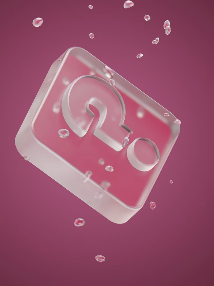 Point d'interrogation transparent en 3D flotte dans case rose